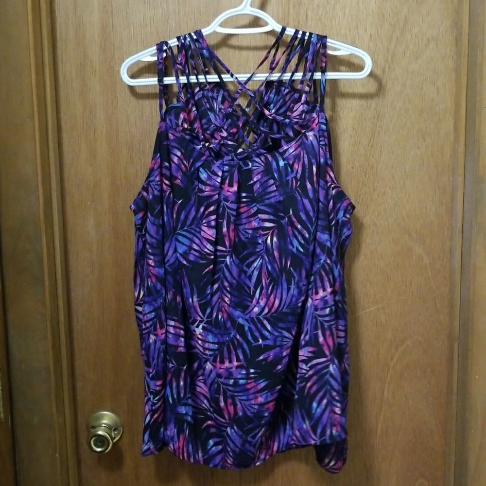 Multicolor Palm Leaf Strappy Georgette Tank